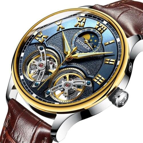 New Mechanical Men Watches Binger Role Luxury Brand Skeleton Wrist Sapphire Waterproof Watch Men Clock Male reloj hombre 8606M