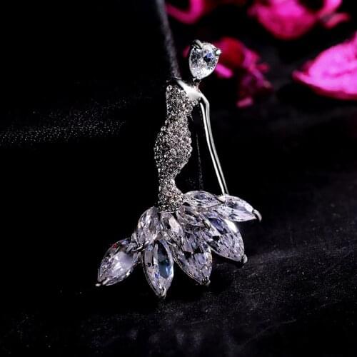 Luxury Zircon Crystal Mermaid Jewelry Brooch Rhinestone Bling Brooches For Women Silver-color Jewelry Gifts Broche De Flores