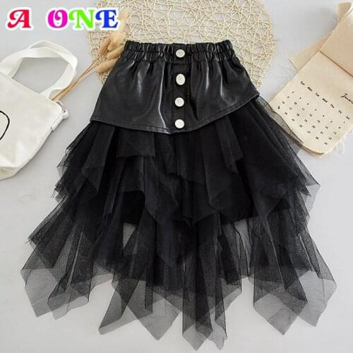 Autumn Winter baby girl skirt kids tutu skirt fashion PU patchwork lace kids girls bottom clothes 2 to 8 years