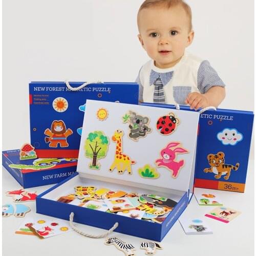 Childrens Cartoon Magnetic Animal Puzzles Drawing Board Magnetic Jigsaw Puzzle Drawing Toys Gift Educational Toys For Children