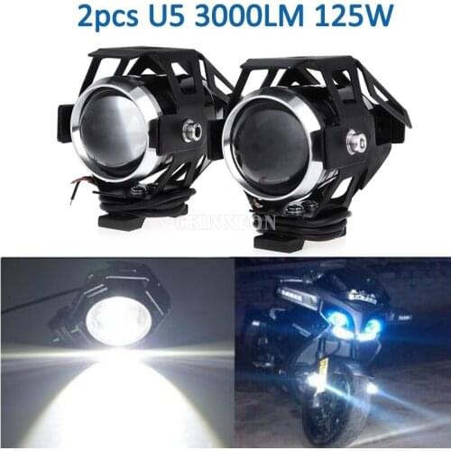 DHL 20PCS 2PCS/Set U5 3000LM 125W Upper Low Beam Motorcycle Headlight LED Motorbike Spot Lamp