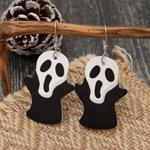 European and American New Halloween Horror Ghost Leather Earrings Female Funny Double-sided Printing Earrings