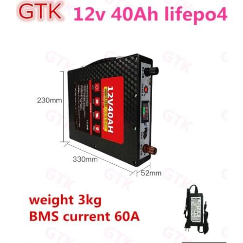 GTK 12V 13.2V 14.6V 40Ah 60Ah 80Ah Lifepo4 battery portable case high capacity for RV camping emergency outdoor power supply etc