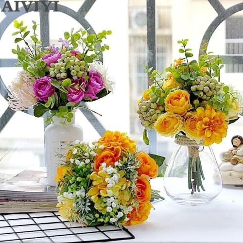 Artificial rose Flower Bridal Bouquet Wedding Photography Props Home decoration flower Christmas New Year gift