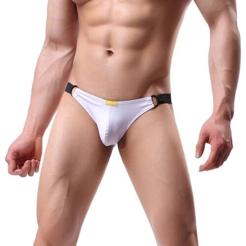 PU Leather Briefs Jock Strap with Metal O-ring Men Underwear Cueca Bikini Tanga Panties Calzoncillos Hombre Underpants Thongs