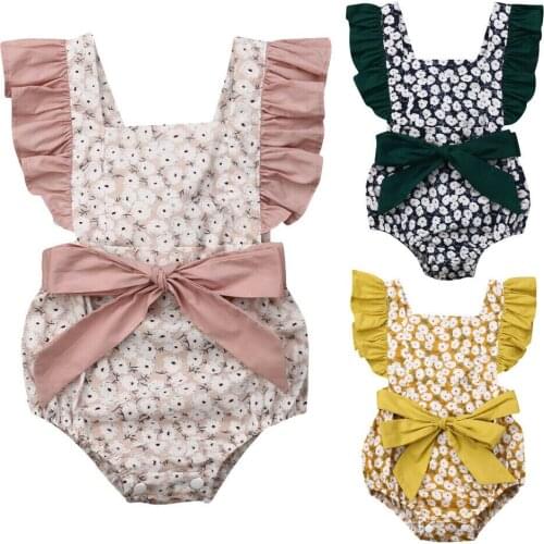 Cute Newborn Baby Girl Ruffles Sleeveless Floral Bodysuit Jumpsuit Playsuit Outfits Princess Sunsuit Clothes