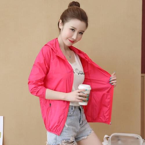 Summer Sunproof Fashion women Bomber women Jacket Pocket Zipper Hooded Summer Thin Outwear Loose Plus Size Windbreaker Famale