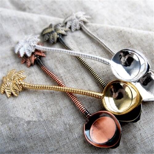 Tropical Coquette Coconut Tree Shape Spoon Ice Cream Tea Stirring Coffee Spoons Dessert Scoop Creative Flatware Vintage Style