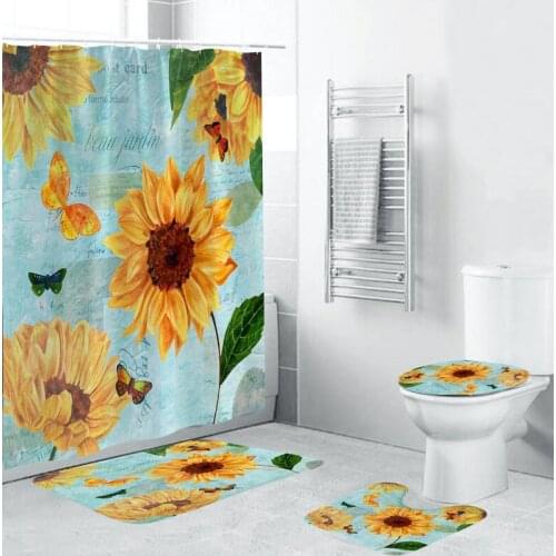 Bathroom Accessories Sets Sunflower Shower Curtain Floor Mat Four-piece Bathroom Mat Set Bathroom Products Drop Shipping