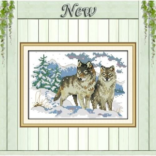 Wolf pup winter snow forest DIY home Decor Counted Printed on canvas Needlework DMC 11CT 14CT Cross Stitch kits Sets embroidery