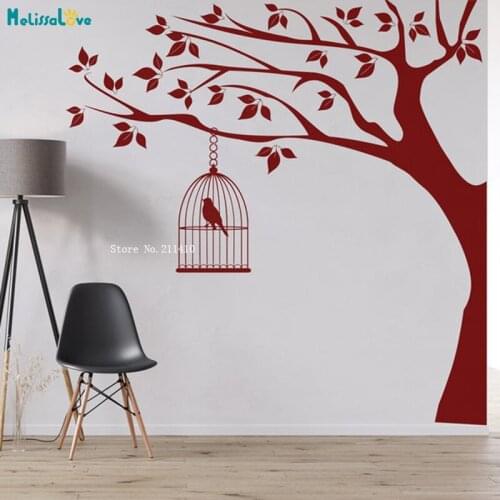 One Color Tree Wall Decor Stickers Nature Birds Living Room Cool Art Decals Family Atmosphere Decoration YT5197