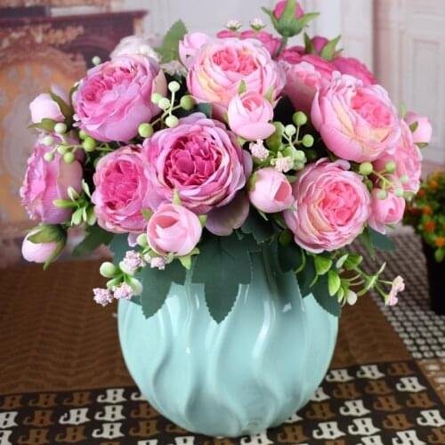 2020 new artificial flowers decorated pink peonies | small silk roses bouquets, flowers blooming at banquets, autumn wedding dec