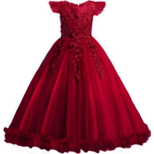 New Arrival Flower Girls Dresses Children Lace Tulle Long Maxi Dress for Wedding and Party Kids Ball Gown