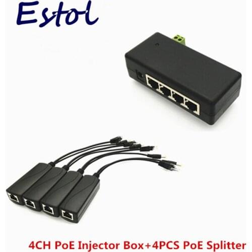New 4 Port PoE Power Splitter centralized power supply box surveillance Camera device 16-48V to 12V 5V 9V Power over ethernet