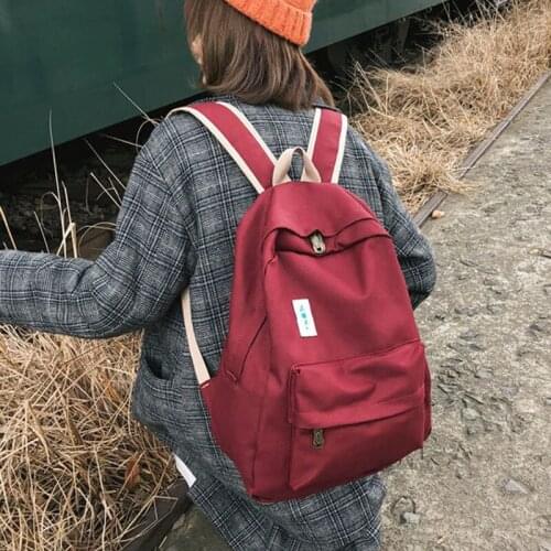 New Korean School Bags Teenage Girl Simple Backpacks Female Canvas Bags Fashion Solid Color Women Shoulder Travel Bag