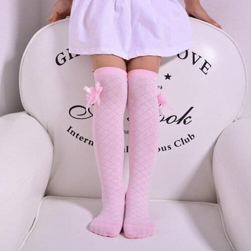 Kids Baby Girls Solid Bowknot Cotton Princess Dress Ballet Long Cotton Sock Childrens Cute Knee High Socks Toddlers Leg Warmer