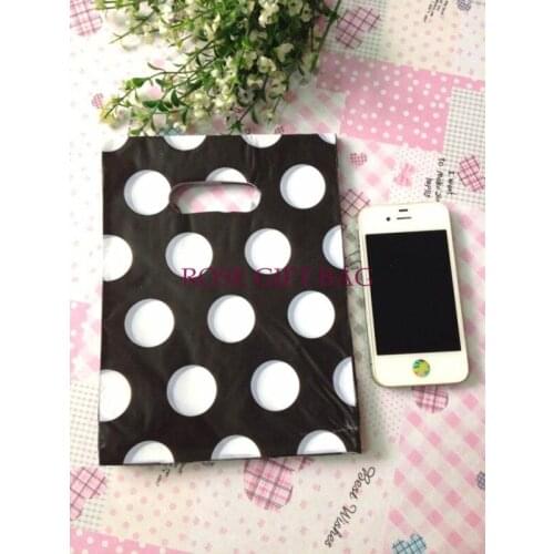 Wholesale 500pcs/lot White Round Dots Black Plastic Gift Bag Packaging Bags 15x20cm Small Plastic Shopping Bags With Handle