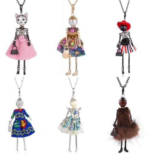 Multicolor princess Dress Cat Doll Girl Rhinestone Pendant Necklace Women Statement Chain Necklaces & Pendants For Women gift