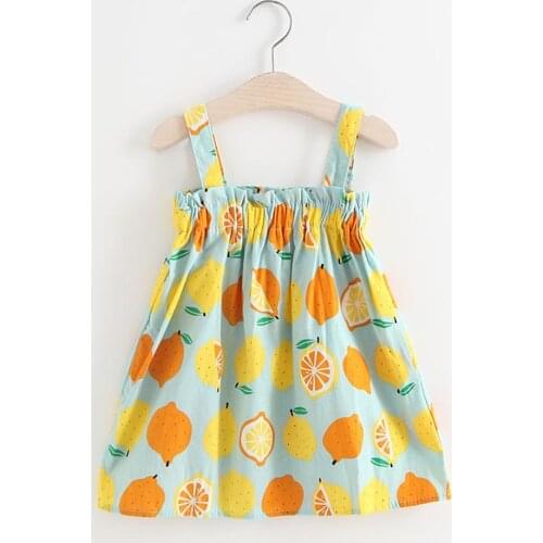 Toddler Infant Baby Girls Cute Lemon Print Dresses Sleeveless Strap Princess Dresses Outfits for 18M 5Y Female Girls