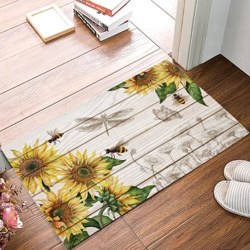 Sunflower Bee Butterfly Wood Texture Floor Mats for Living Rooms Anti-slip Carpets Kitchen Bathroom Rugs Entrance Doormat