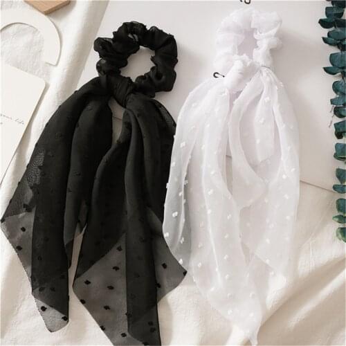 Solid Chiffon Hair Scrunchies Hair Ties Long Ribbon Ponytail Holder Women Elastic Hair Bands for Girls Hair Accessories