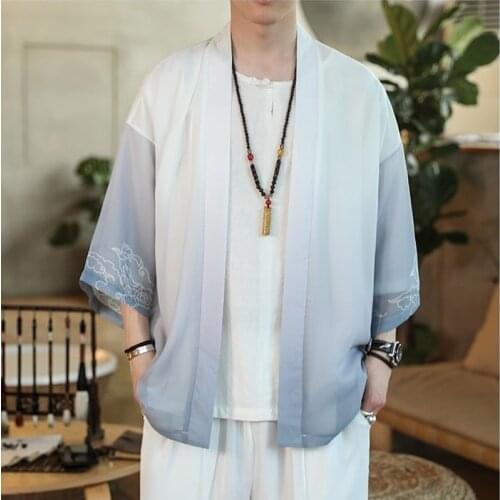 Chinese Style Shirt Kung Fu Clothes Men Kimono Cardigan Traditional Yukata Japanese Samurai Clothing Casual Asian Clothes 30387