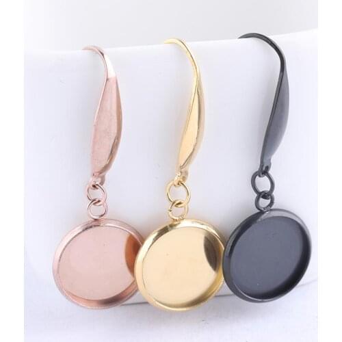 10pcs Rose Gold Stainless Steel Dangle Earring Base Blanks Fit 12mm Cabochon Setting Trays Diy Ear Wire Hooks Findings