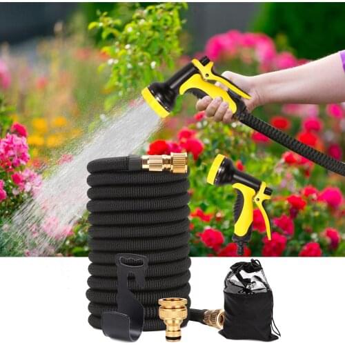Garden Water Hose Holder Storage Wall Mount Expandable Watering Hose Hook Rack Reel with Spray Gun Irrigation System