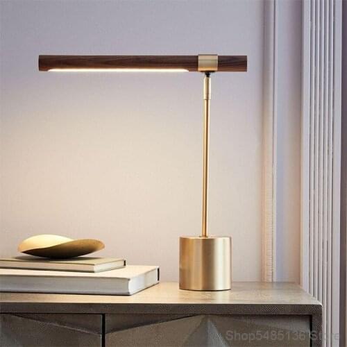 Nordic Wood Copper Table Lamps for Bedroom Modern Creative Living Room Home Deco Table Lights Designer Study Led Light Fixtures