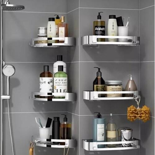 Stainless Steel Bathroom Storage Rack Kitchen Storage Rack Toilet No Punching Corner Rack Multifunction Storage Tripod