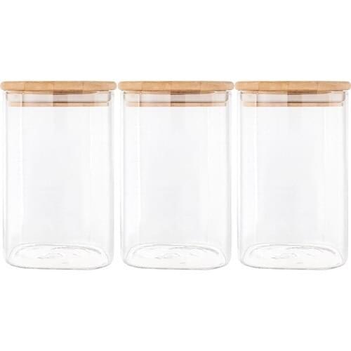 Mama Camilla Pcs Set Set 700Ml With Bamboo Lid Square Jar Spice Vacuum Pyrex