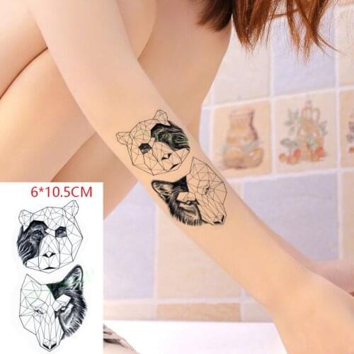 Waterproof Temporary Tattoo Sticker Wolf Panda Geometric Animal Head Body Art Flash Tattoo Fake Tattoo for Women Men