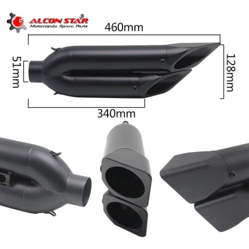 Alconstar- 51mm Left Hand Double Holes Tube Motorcycle Exhaust Pipe Muffler MT07 Z800 NINJIA250 CBR300 ZX6R BN600 Dit Pit Bike