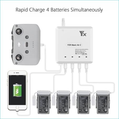 For Mavic Air 2 /2S Drone 6 in 1 Battery Charger with USB Port Remote Control Charging Hub Intelligent Multi Charger Accessory