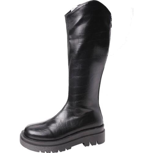 Womens Boots 2021 New Knee High Boots All Leather Warm Thick High Heels Comfortable Fashion Motorcycle Boots Punk Boot