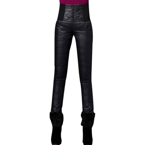 Winter Woman Down Pants High Waisted Outer Wear Trousers pants Women Slim Warm Thick 90% White Duck Down Pants skinny Trousers
