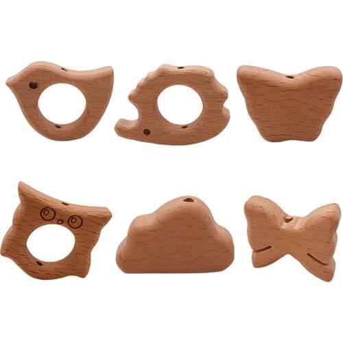1PC Baby Teether Animal Wood Rings Food Grade Wooden Teether Nursing Pendant Teething Toys Baby Hanging Teether Toys