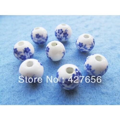 20pcs 9.48mmx10.40mm Cabinet Handpainted Blue Floral Pattern Ceramic Spacer Beads Charm/Finding, DIY Accessory Jewellry Making
