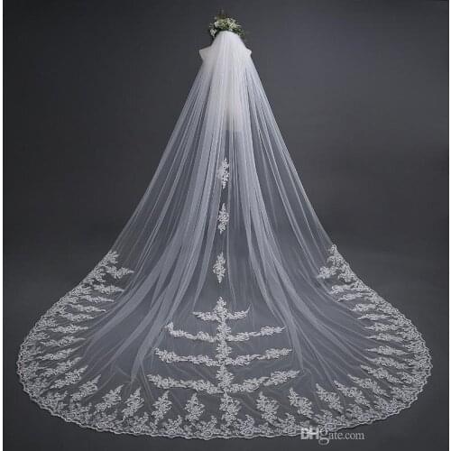 2019 Charming Bridal Veils White/Ivory 3 Meters Long Train Applique Edge One Layer Wedding Veils with Combs Bridal Accessories