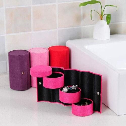 3-layer Rotating Jewelry Storage Box Organizer Bracelet Earring Display Stand Creative Cylindrical Trapezoidal Flannel Dustproof