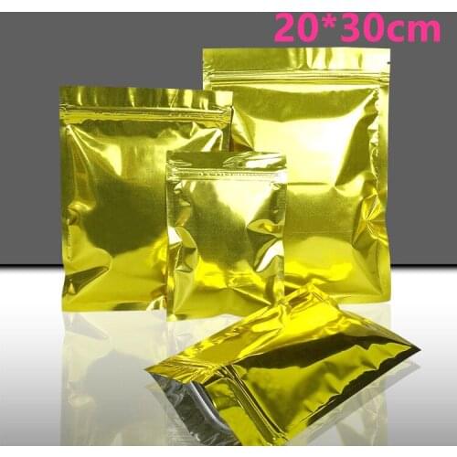 30Pcs/ Lot 20*30cm Golden Zipper Aluminum Foil Resealable Valve Package Pouches Coffee Powder Nuts Mylar Packaging Storage Bags