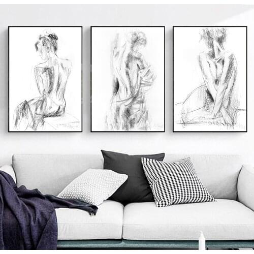 Abstract Sexy Female Art Canvas Painting Black White Nude Sketch Woman Posters Hd Print Bedroom Home Decoration Wall Picture