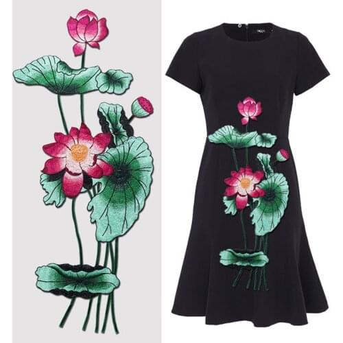 AHYONNIEX Large Lotus Soft Embroidered Patch Sew On Garment Appliques Patches High Quality Classic Cheongsam Dress Accessories