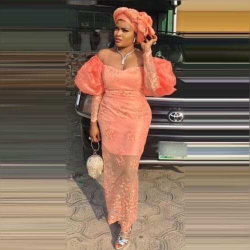 Aso Ebi Latest Prom Dresses Long Sleeves Off The Shoulder Appliques Sweetheart Sheath Long Party Night Women Gowns