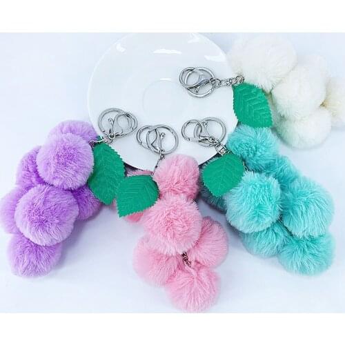New Fruit Pom Pom Ball Key Chain Faux Rabbit Fur Car Holder Pompom Grape Keychain Women Bag Pendant Charms Key Ring Gift