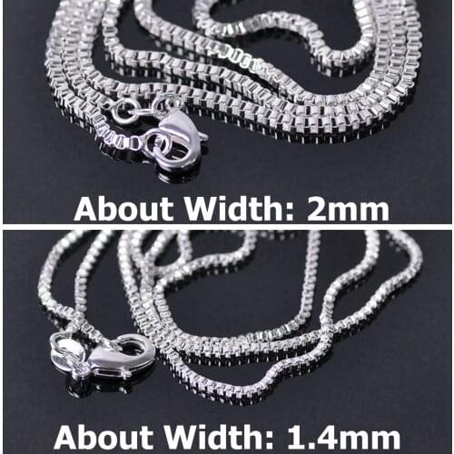 16-24inches Silver Plated Copper Width 1.4mm 1.9mm Curb Link Box Chain Necklace Color Cute for Women Men Jewelry Fashion