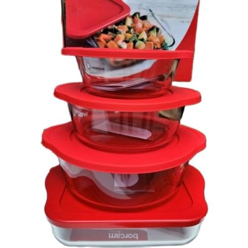 Pasabahce Red Home Quality Cabinet Clamshell Storage Enclosure To Pyrex Set 4'lü Kitchen Lunch Box Food Container