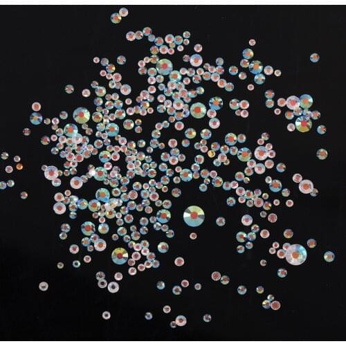 SS3-SS20 Transprent AB About 1440pcs 3D Nail Art Glass Rhinestone Non Hotfix Flatback Glue On Rhinestones For DIY Nail Art