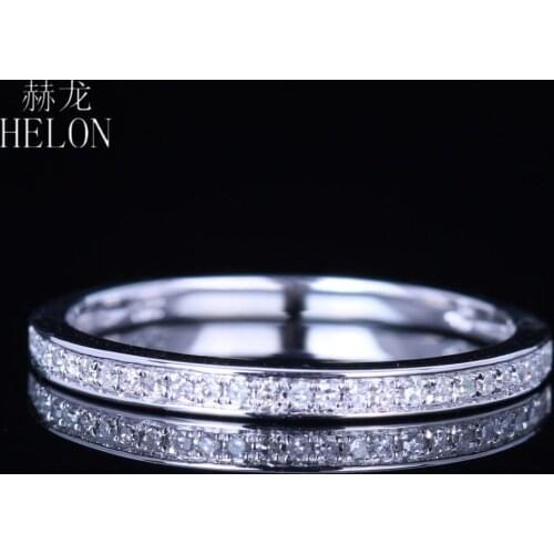 HELON Solid 14k White Gold Pave Natural Diamonds Engagement Anniversary Ring Exquisite Fine Jewelry Half Eternity Band Ring