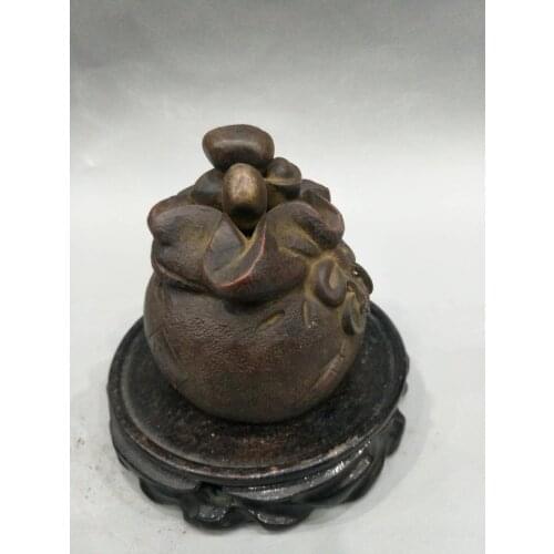 Collection QingDynasty YI XING Purple sand porcelain money bag statue,Hand carving crafts,best adornment,free shipping